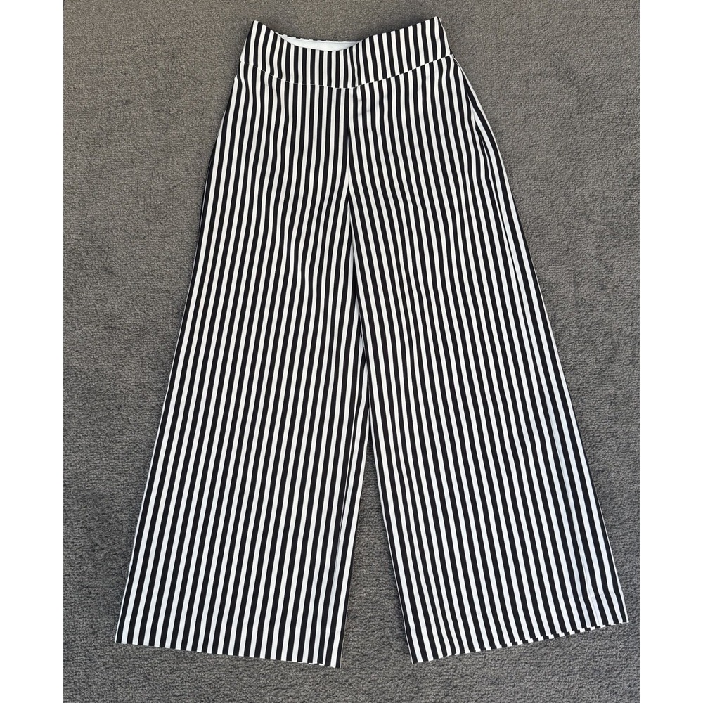 Express Womens Black White Striped High Rise Cropped Wide Leg Pants Size 0